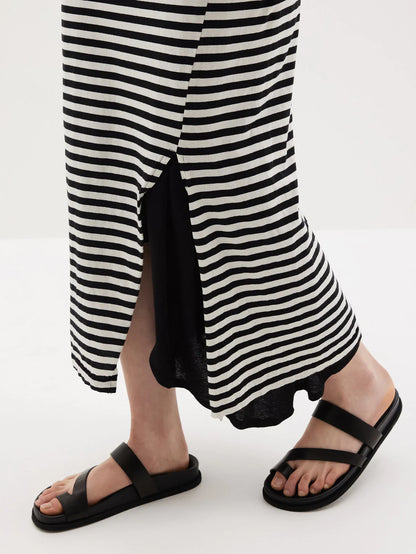 Bassike / Stripe Heritage Short Sleeve T.Shirt Dress / Undyed + Black