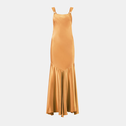 giselle cut out satin midi dress Liv Foster Giselle Cutout Satin Column Gown