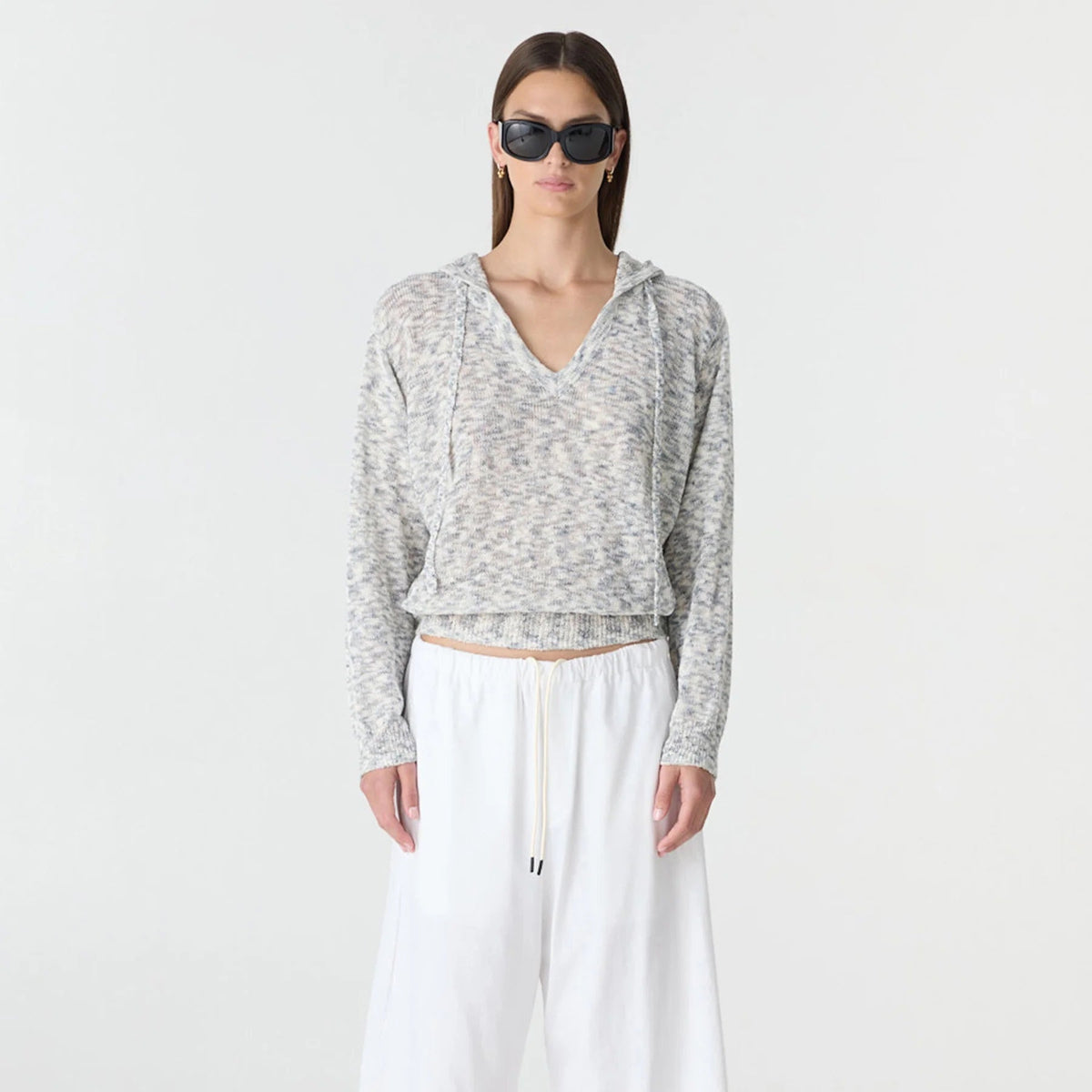 Bassike / Melange Hooded Knit / White + Brown