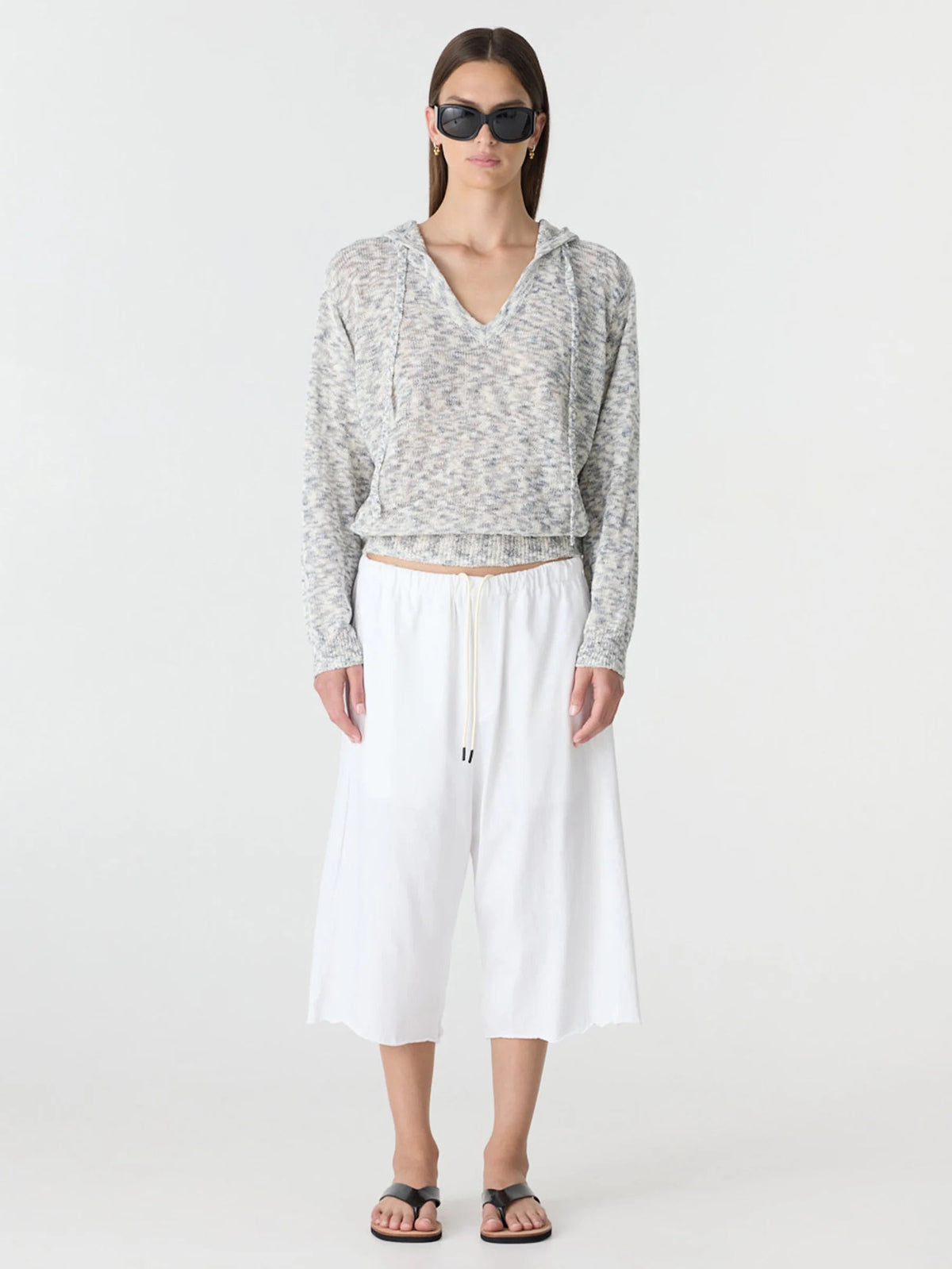 Bassike / Melange Hooded Knit / White + Brown
