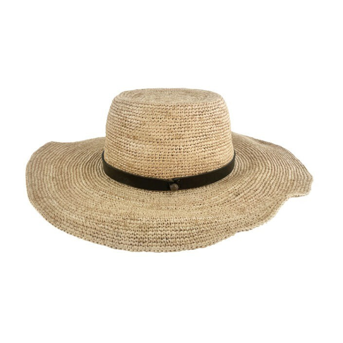 New Gaston Hat / Natural + Black Leather Trim