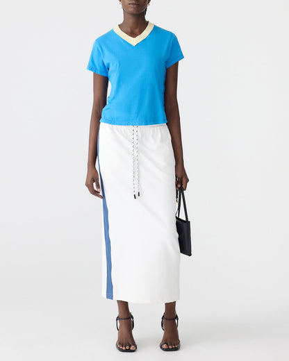 Bassike / Stretch Twill Pull on Skirt / White + Marine
