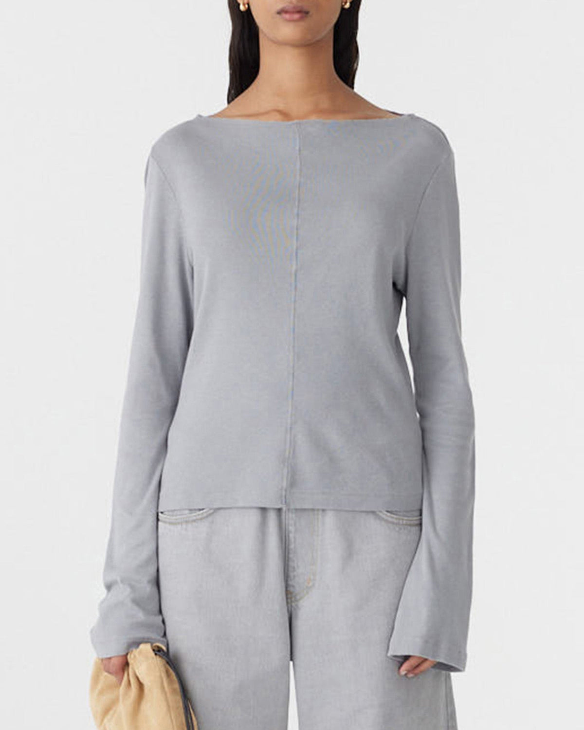 Bassike / Front Seam Rib Long Sleeve T-Shirt / Smoke Grey