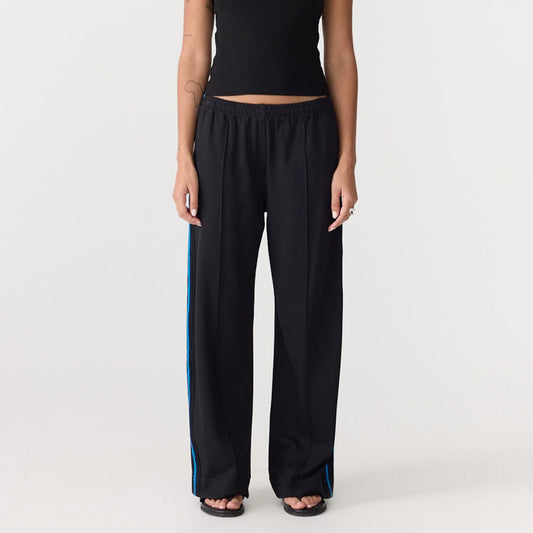 Bassike / Double Stripe Wide Leg Pant / Black / Cobalt / Ink Stripe
