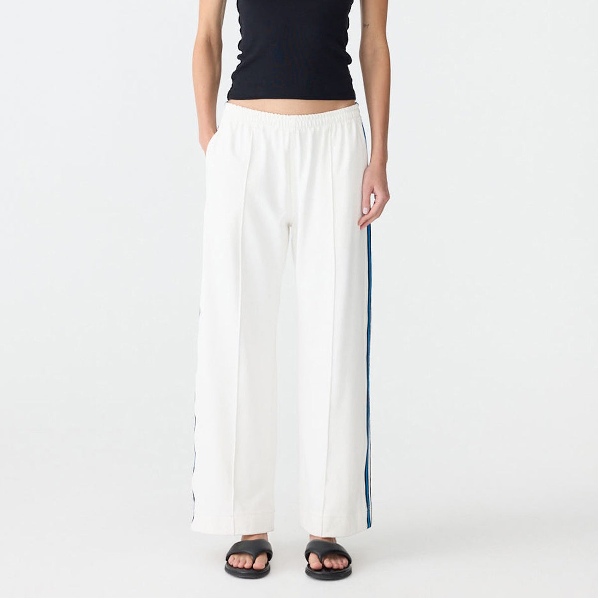 Bassike / Double Stripe Wide Leg Pant / White / Cobalt / Ink Stripe