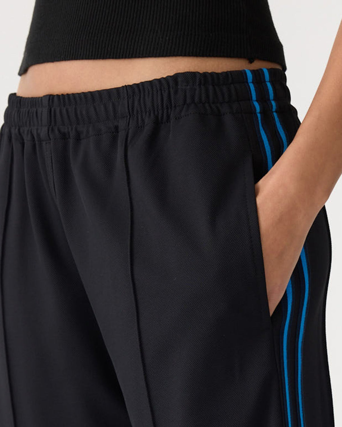 Bassike / Double Stripe Wide Leg Pant / Black / Cobalt / Ink Stripe
