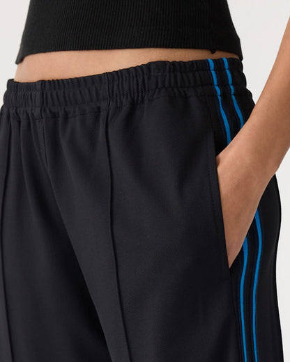 Bassike / Double Stripe Wide Leg Pant / Black / Cobalt / Ink Stripe