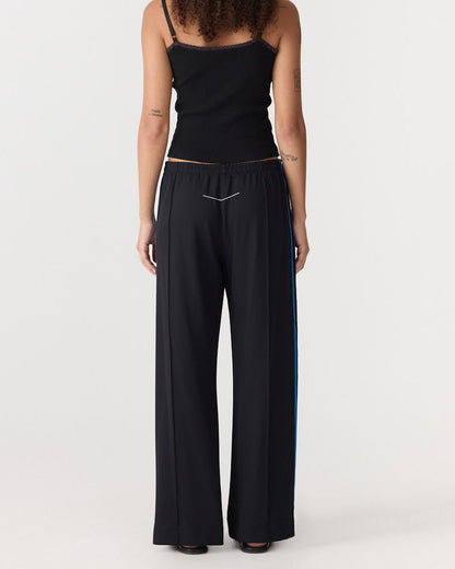 Bassike / Double Stripe Wide Leg Pant / Black / Cobalt / Ink Stripe