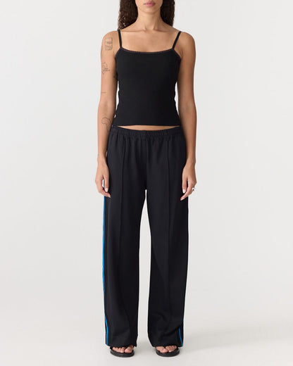 Bassike / Double Stripe Wide Leg Pant / Black / Cobalt / Ink Stripe