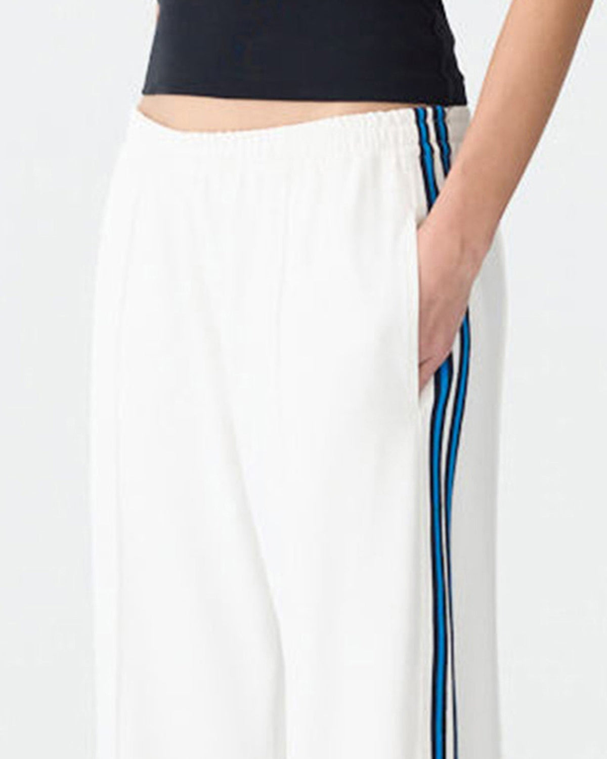 Bassike / Double Stripe Wide Leg Pant / White / Cobalt / Ink Stripe