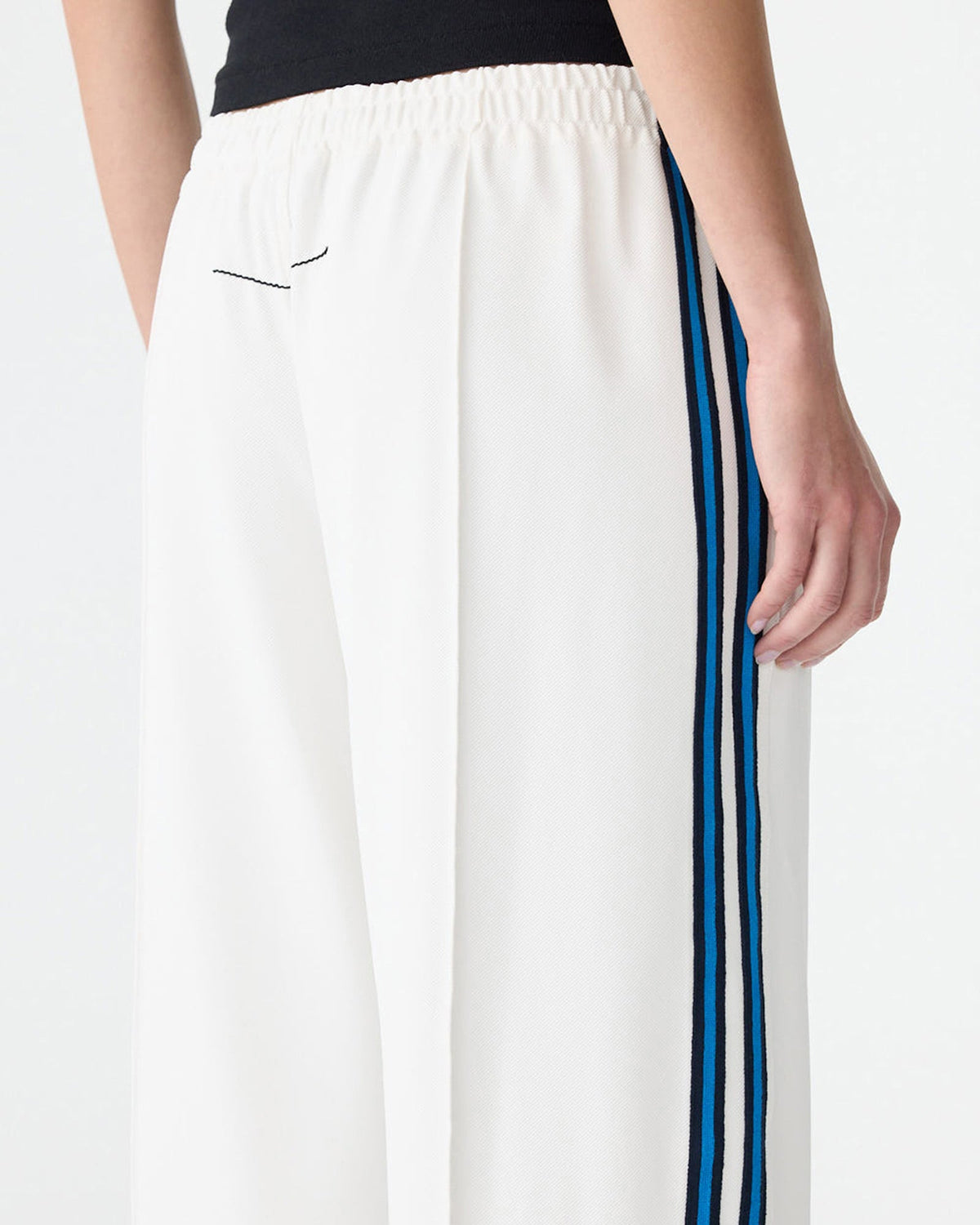 Bassike / Double Stripe Wide Leg Pant / White / Cobalt / Ink Stripe