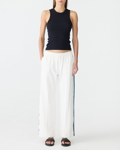 Bassike / Double Stripe Wide Leg Pant / White / Cobalt / Ink Stripe