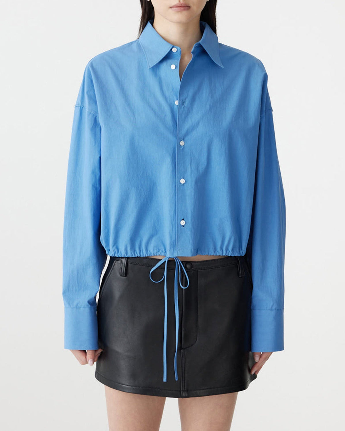 Bassike / Crushed Cotton Gathered Shirt / Cornflower