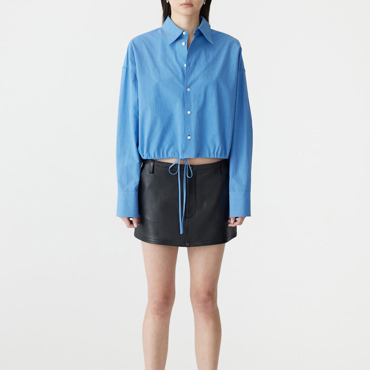 Bassike / Crushed Cotton Gathered Shirt / Cornflower