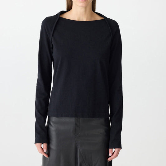 Bassike / Bind Detail Raglan Long Sleeve T-Shirt / Black