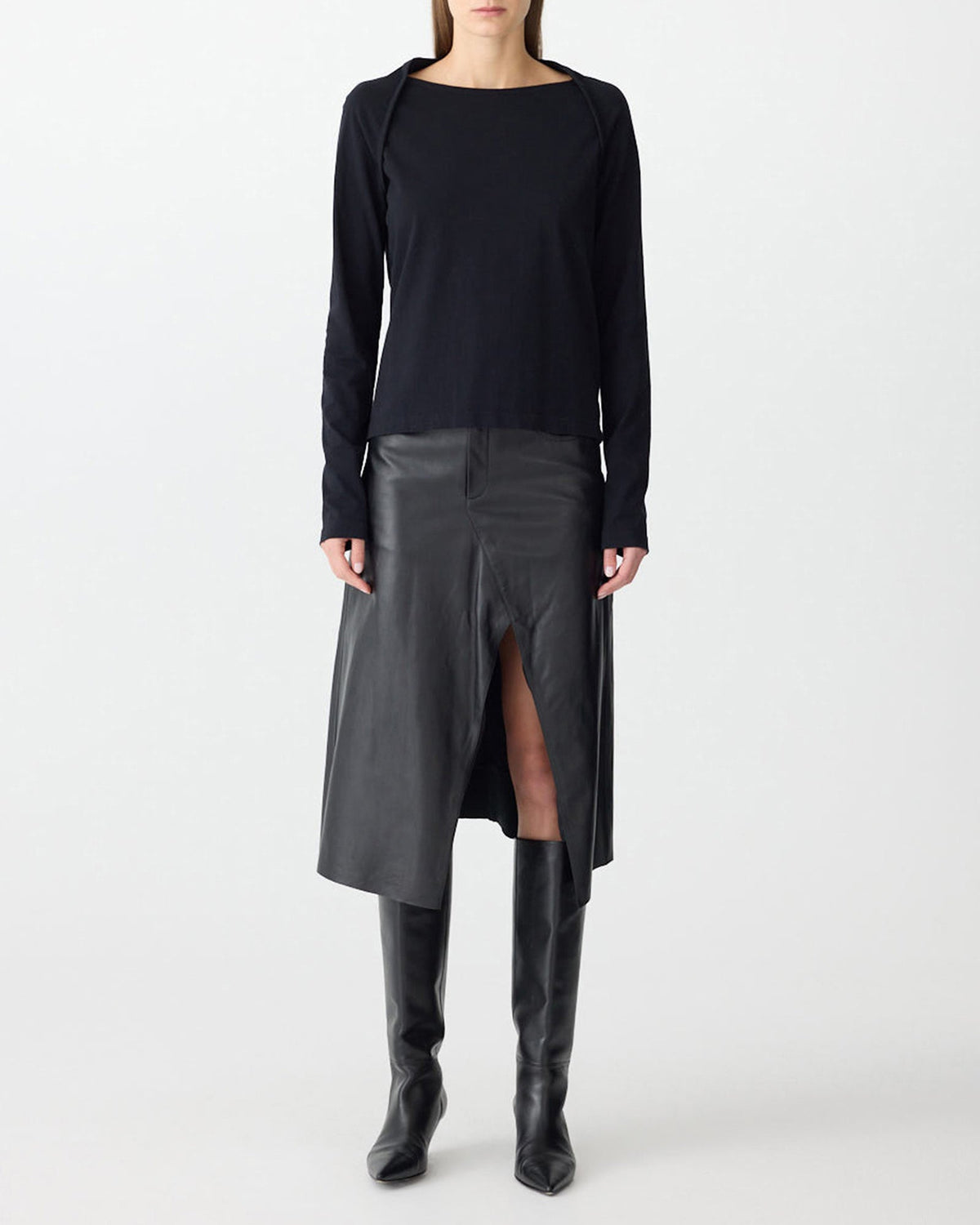 Bassike / Bind Detail Raglan Long Sleeve T-Shirt / Black