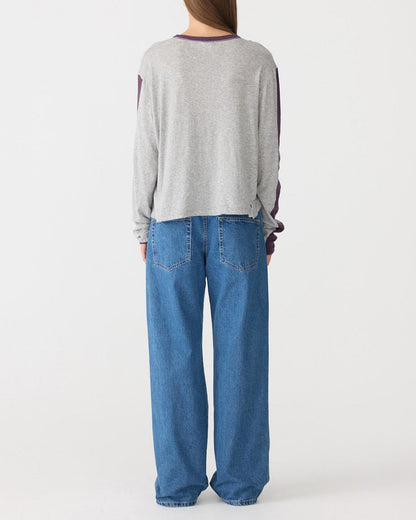 Bassike / Racer Sleeve Long Sleeve T-Shirt / Grey Marl + Aubergine