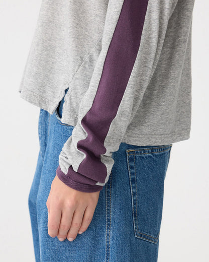 Bassike / Racer Sleeve Long Sleeve T-Shirt / Grey Marl + Aubergine