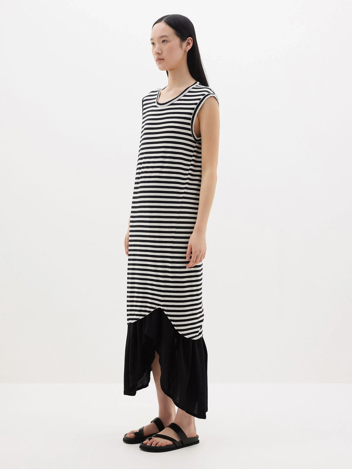 Bassike / Stripe Slim Muscle Tank Dress / Undyed + Black