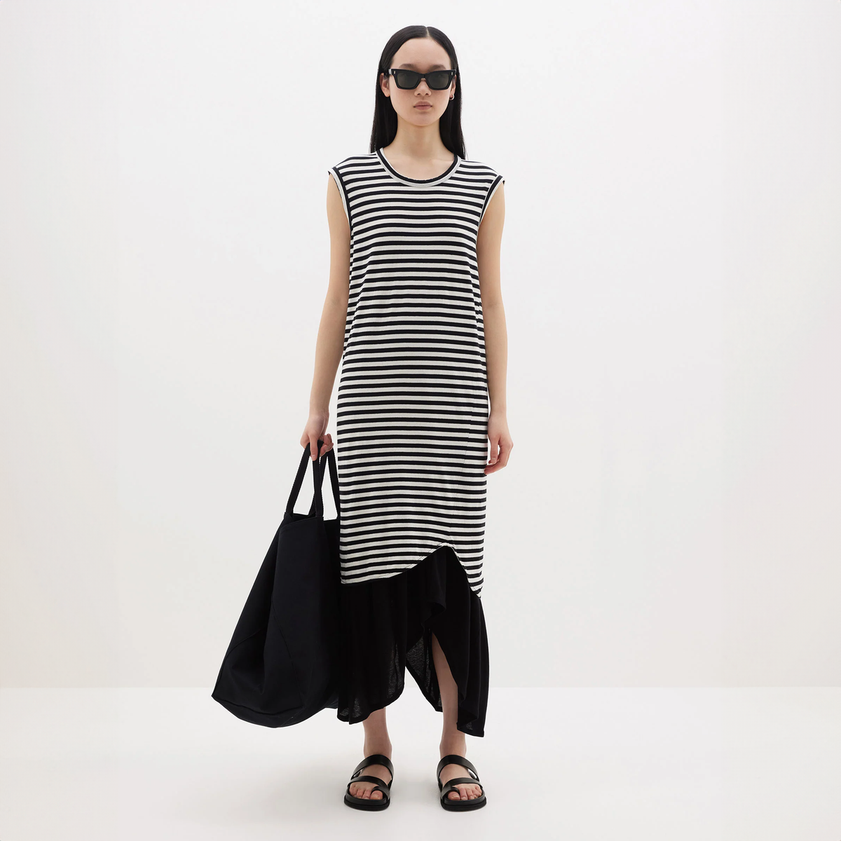 Bassike / Stripe Slim Muscle Tank Dress / Undyed + Black