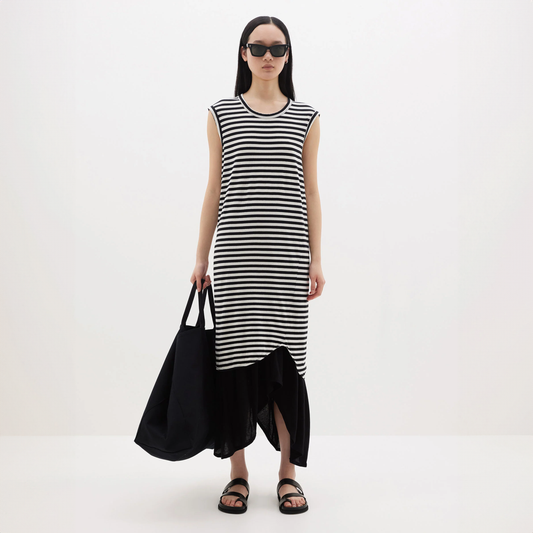 Bassike / Stripe Slim Muscle Tank Dress / Undyed + Black