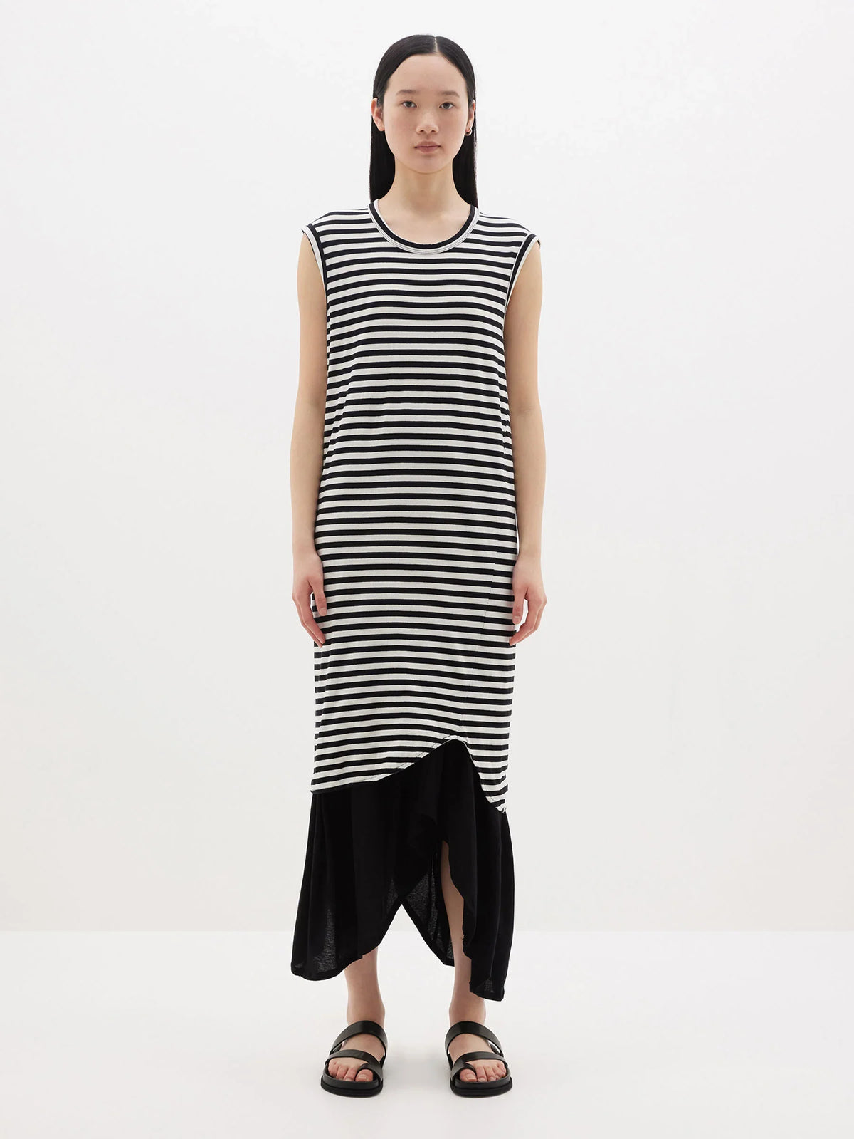 Bassike / Stripe Slim Muscle Tank Dress / Undyed + Black