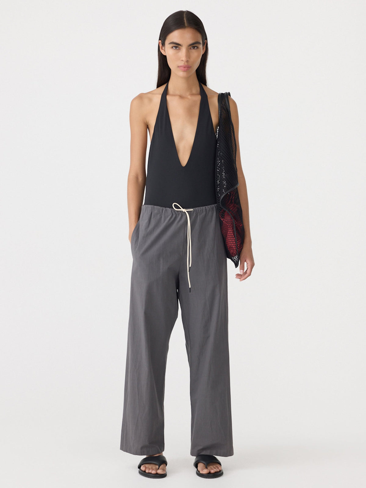 Bassike / Crushed Cotton Minimal Pant / Wash Black