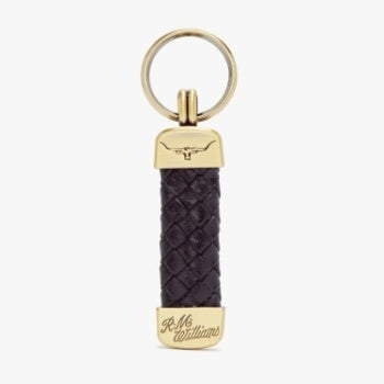 RM Williams / Leather Plaited Keyring / Brass Fitting / Black
