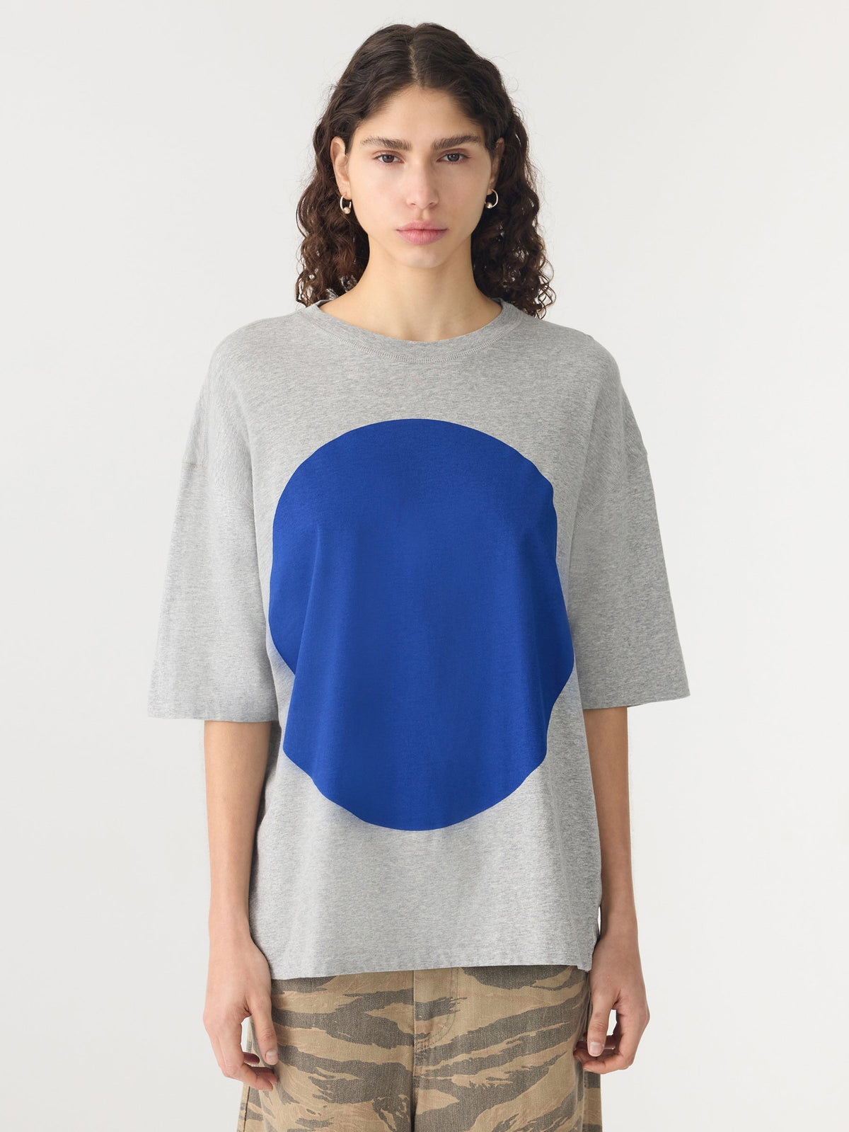 Bassike / Slouch Dot Print T-Shirt / Grey Marl + Cobolt