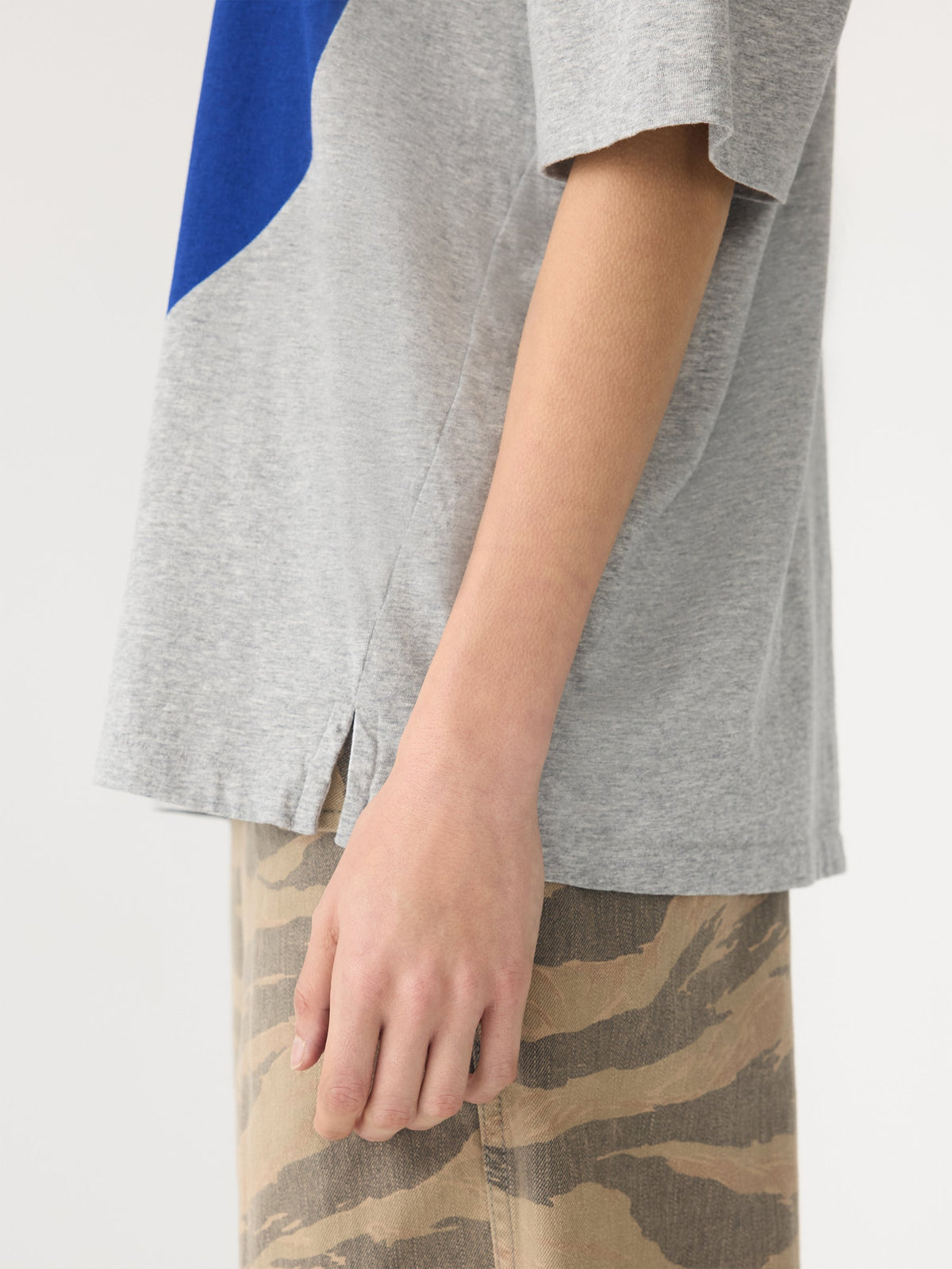 Bassike / Slouch Dot Print T-Shirt / Grey Marl + Cobolt