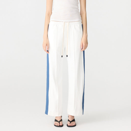 Bassike / Twill Stripe Detail Pant / White + Marine