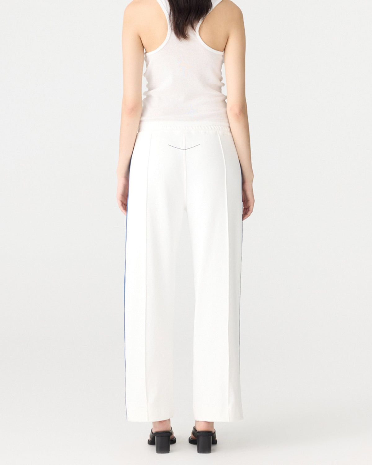 Bassike / Twill Stripe Detail Pant / White + Marine