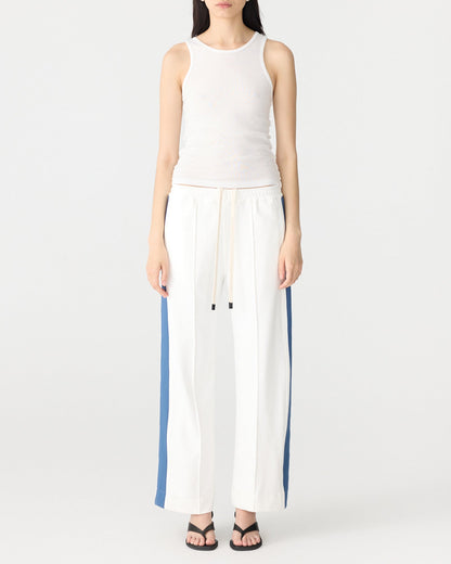 Bassike / Twill Stripe Detail Pant / White + Marine