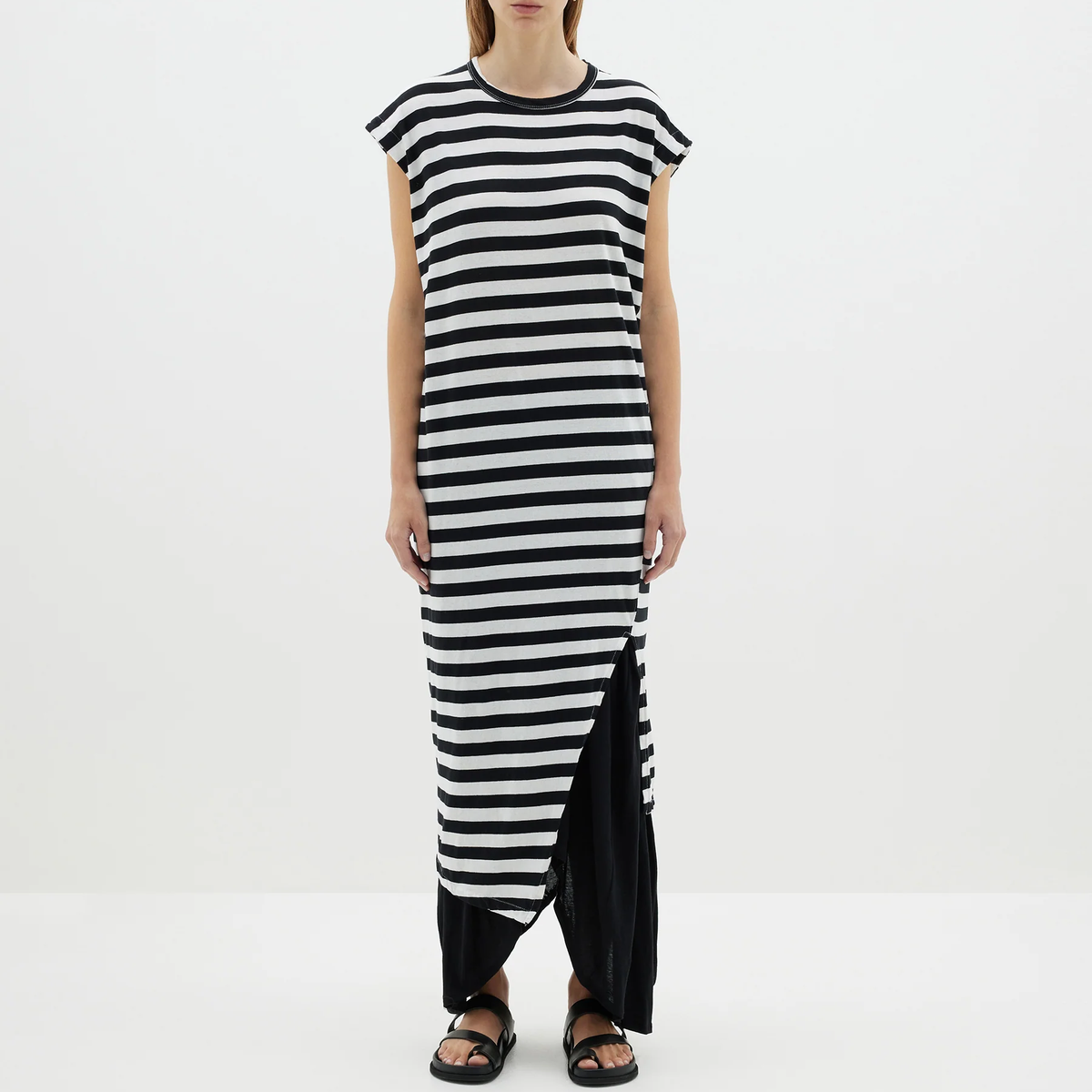 Bassike / Stripe Split Tank Dress / Black + Undyed