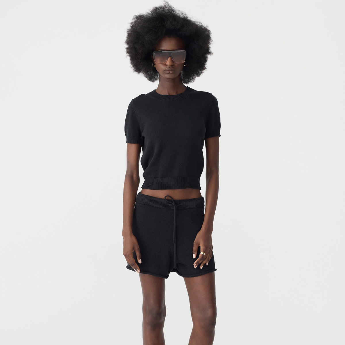 Bassike / Cotton Linen Slim Short Sleeve Knit / Black