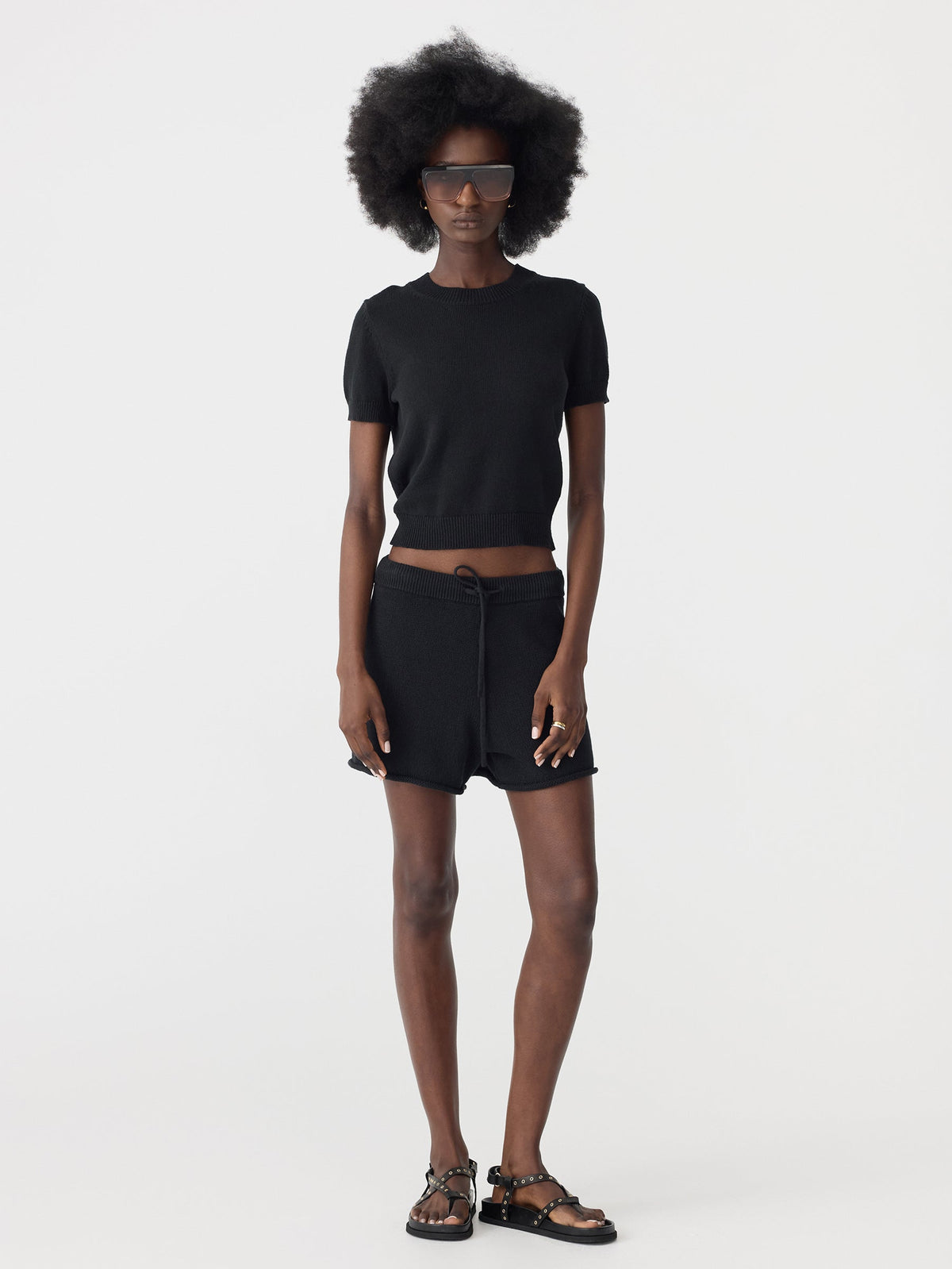 Bassike / Cotton Linen Slim Short Sleeve Knit / Black