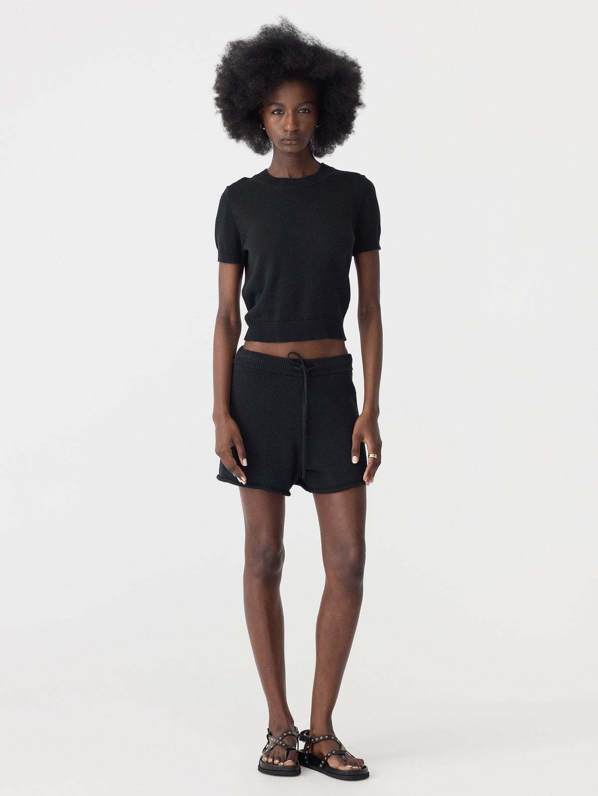 Bassike / Cotton Linen Slim Short Sleeve Knit / Black