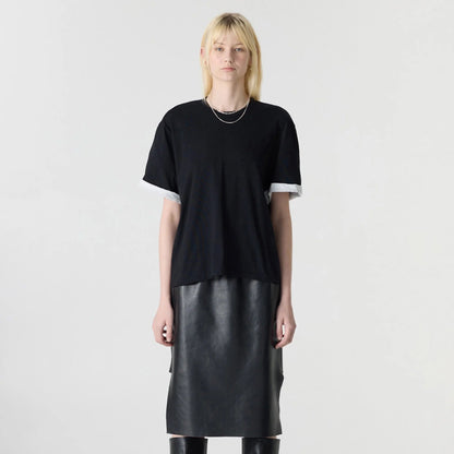 Bassike / Slouch Turnback T-Shirt / Black + White