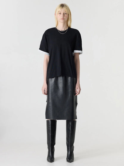 Bassike / Slouch Turnback T-Shirt / Black + White