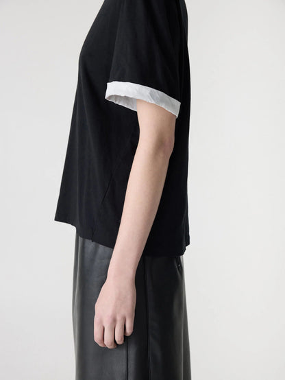 Bassike / Slouch Turnback T-Shirt / Black + White