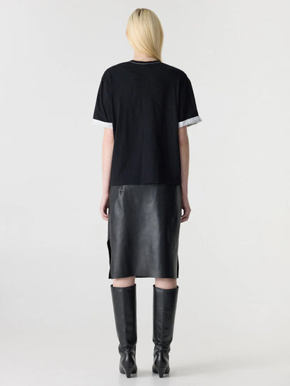 Bassike / Slouch Turnback T-Shirt / Black + White
