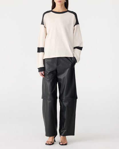 Bassike / Long Sleeve Slouch Panelled T-Shirt / Ecru + Charcoal Marl
