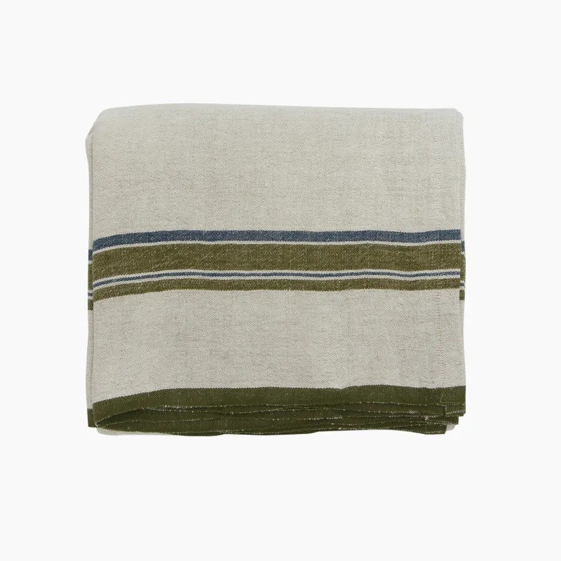 Stripe Linen Tablecloth / Natural + Green