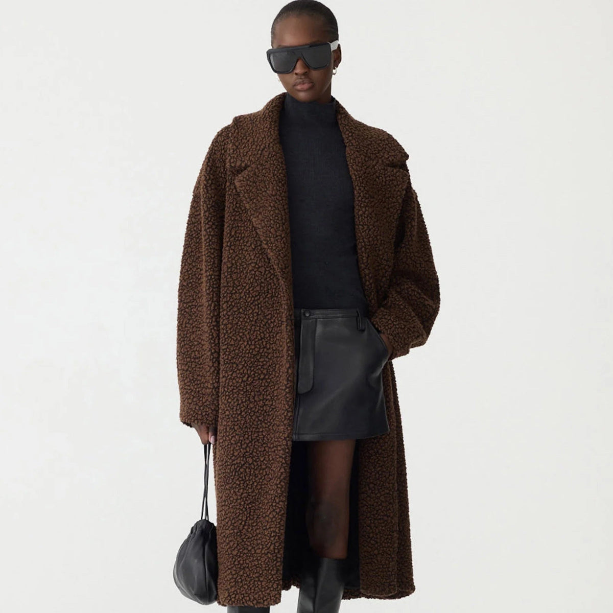 Bassike / Textured Winter Coat / Chocolate Brown