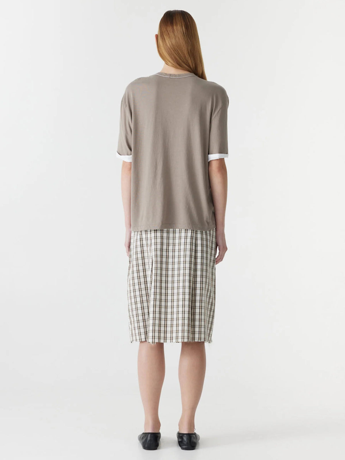 Bassike / Slouch Turnback T-Shirt / Taupe + White