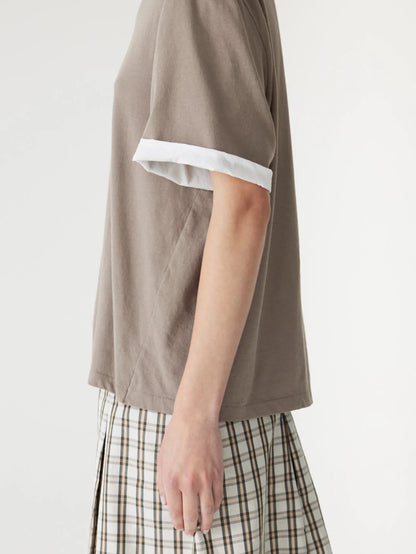 Bassike / Slouch Turnback T-Shirt / Taupe + White
