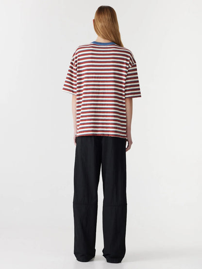 Bassike / Universal Stripe Boxy T-Shirt / Vintage Red + Natural + Navy