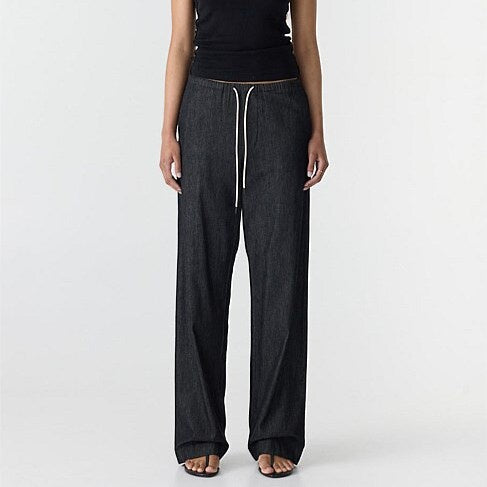 Bassike / Minimal Chambray Pull On Pant / Washed Black