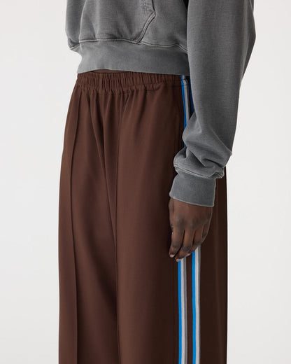 Bassike / Double Stripe Wide Leg Pant / Carob + Blue + Grey Stripe