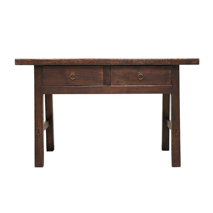 Antique Chinese Butcher's Block Table / 2 Drawer / Dark